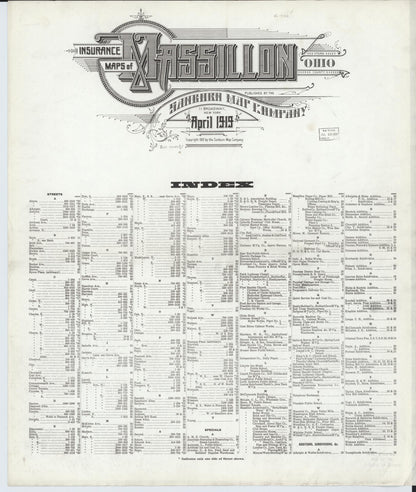 Sanborn Fire Insurance Map from Massillon, Stark County, Ohio (1919), Sheet #0001 - Historic Sanborn Fire Insurance Map Print, vintage old map wall art, antique decor, genealogy gift, Ohio Ohio map