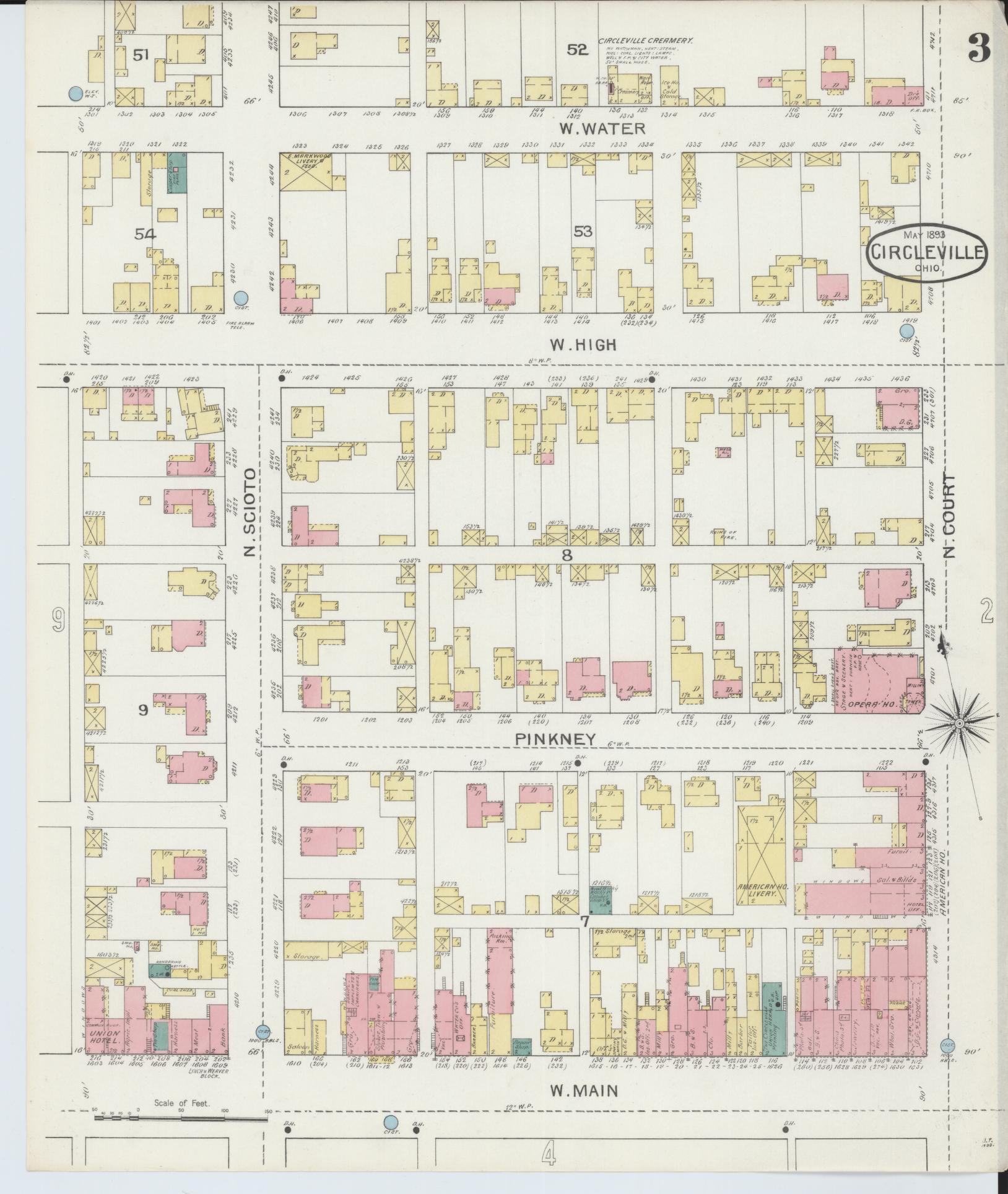 Sanborn Fire Insurance Map from Circleville, Pickaway County, Ohio (1893), Sheet #0003 - Historic Sanborn Fire Insurance Map Print, vintage old map wall art, antique decor, genealogy gift, Ohio Ohio map