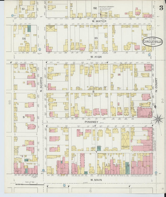 Sanborn Fire Insurance Map from Circleville, Pickaway County, Ohio (1893), Sheet #0003 - Historic Sanborn Fire Insurance Map Print, vintage old map wall art, antique decor, genealogy gift, Ohio Ohio map