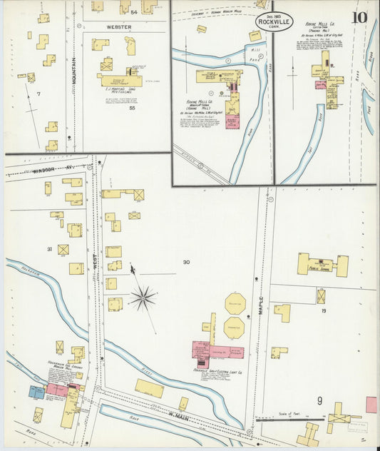 Sanborn Fire Insurance Map from Rockville, Tolland County, Connecticut (1903), Sheet #0010 - Historic Sanborn Fire Insurance Map Print, vintage old map wall art, antique decor, genealogy gift, Connecticut Connecticut map