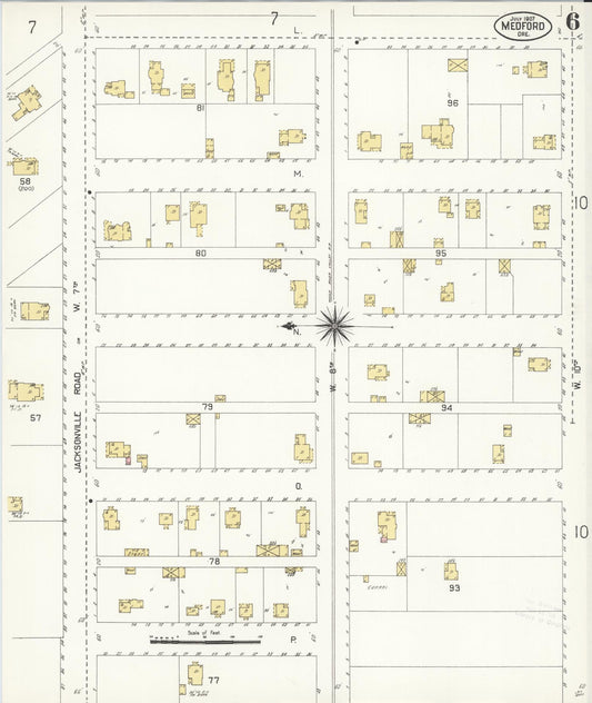 Sanborn Fire Insurance Map from Medford, Jackson County, Oregon (1907), Sheet #0006 - Historic Sanborn Fire Insurance Map Print, vintage old map wall art, antique decor, genealogy gift, Oregon Oregon map