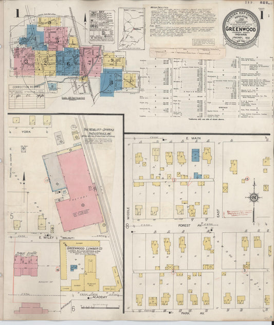 Sanborn Fire Insurance Map from Greenwood, Johnson County, Indiana (1940), Sheet #0001 - Historic Sanborn Fire Insurance Map Print, vintage old map wall art, antique decor, genealogy gift, Indiana Indiana map
