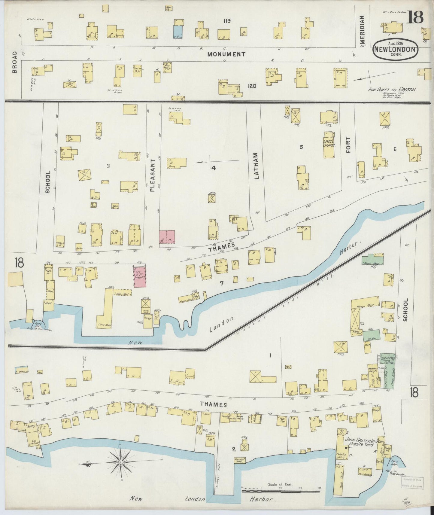 Sanborn Fire Insurance Map from New London, New London County, Connecticut (1896), Sheet #0018 - Complete Map Set gallery image, historic Sanborn map, vintage wall art, Connecticut Connecticut