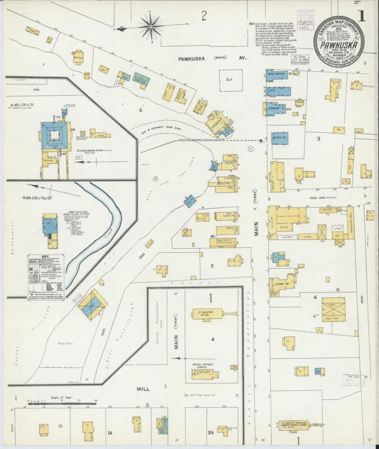 Sanborn Fire Insurance Map from Pawhuska, Osage County, Oklahoma (1903), Sheet #0001 - Complete Map Set gallery image, historic Sanborn map, vintage wall art, Oklahoma Oklahoma