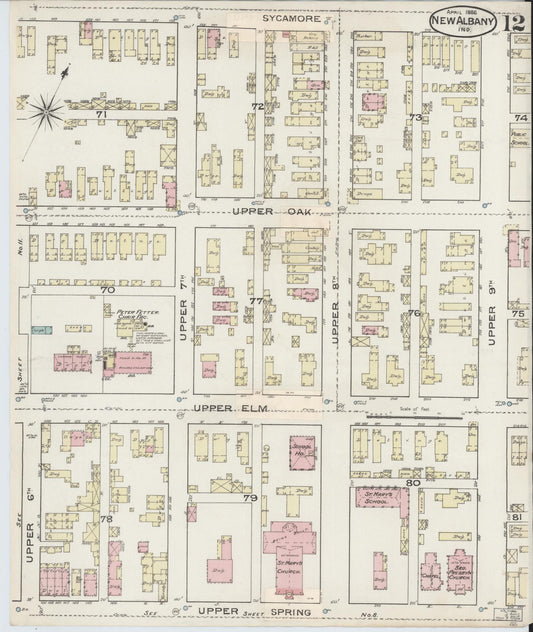 Sanborn Fire Insurance Map from New Albany, Floyd County, Indiana (1886), Sheet #0012 - Historic Sanborn Fire Insurance Map Print, vintage old map wall art, antique decor, genealogy gift, Indiana Indiana map