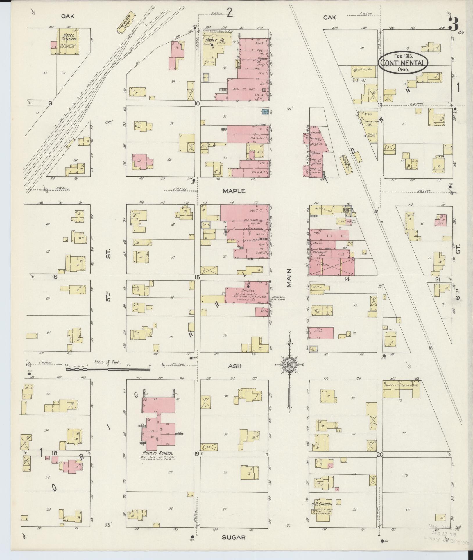 Sanborn Fire Insurance Map from Continental, Putnam County, Ohio (1915), Sheet #0003 - Historic Sanborn Fire Insurance Map Print, vintage old map wall art, antique decor, genealogy gift, Ohio Ohio map