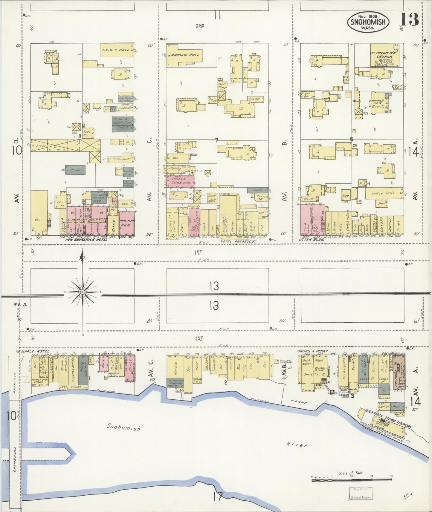 Sanborn Fire Insurance Map from Snohomish, Snohomish County, Washington (1908), Sheet #0013 - Complete Map Set gallery image, historic Sanborn map, vintage wall art, Washington Washington