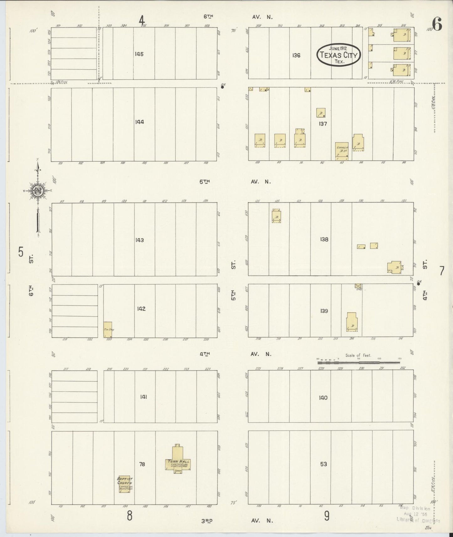 Sanborn Fire Insurance Map from Texas City, Galveston County, Texas (1912), Sheet #0006 - Complete Map Set gallery image, historic Sanborn map, vintage wall art, Texas Texas