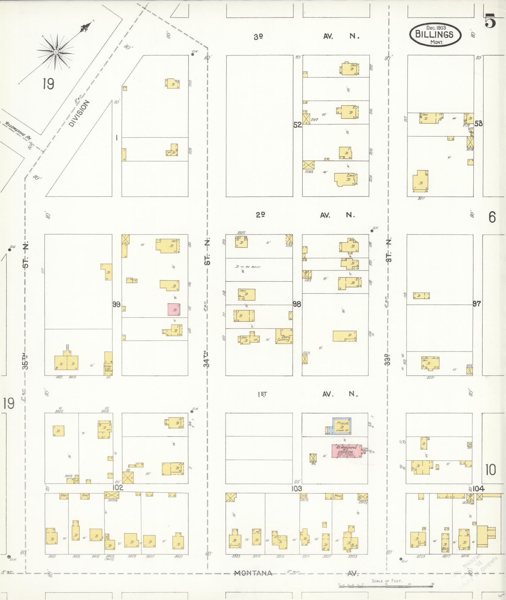 Sanborn Fire Insurance Map from Billings, Yellowstone County, Montana (1903), Sheet #0005 - Complete Map Set gallery image, historic Sanborn map, vintage wall art, Montana Montana