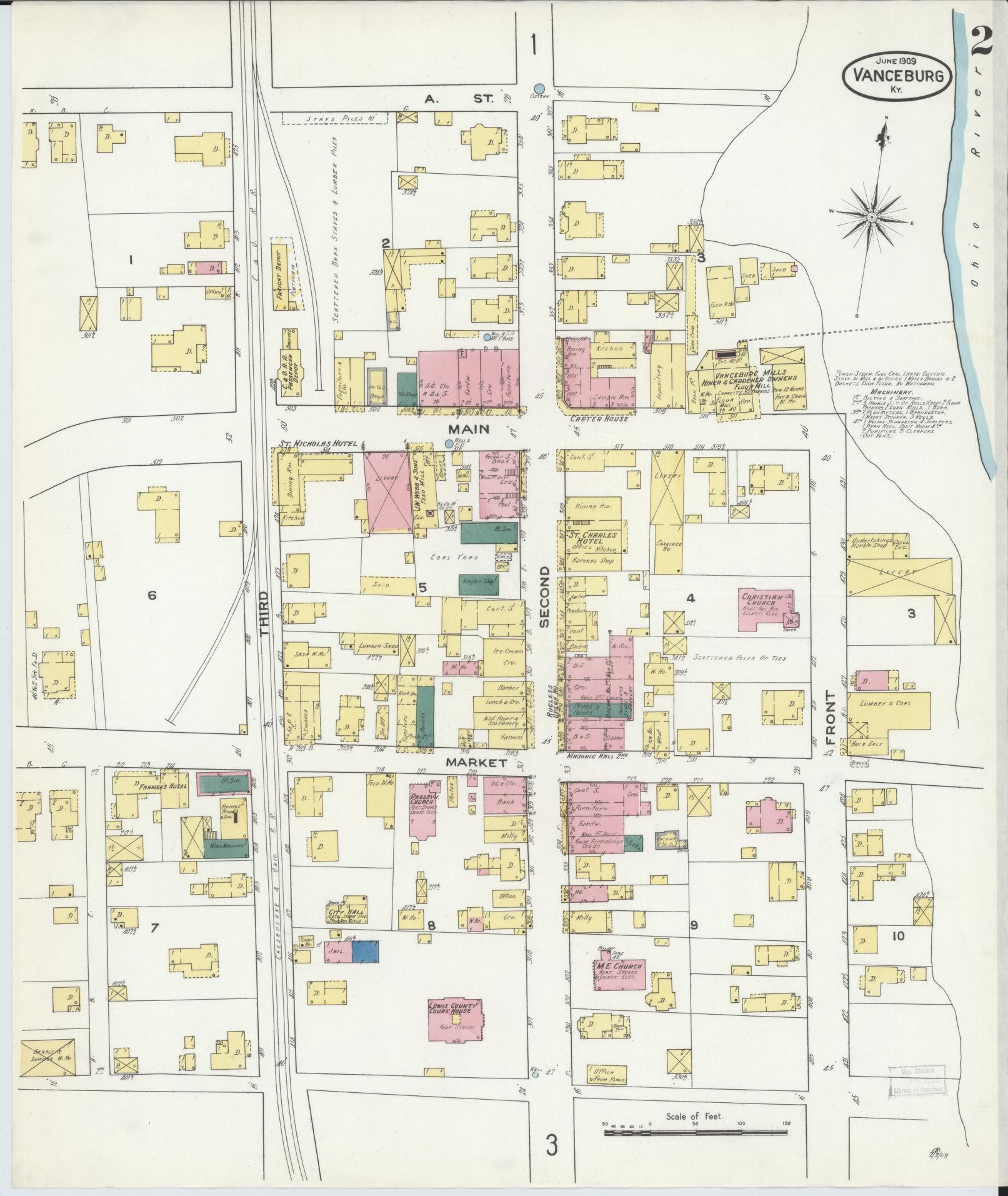 Sanborn Fire Insurance Map from Vanceburg, Lewis County, Kentucky (1909), Sheet #0002 - Complete Map Set gallery image, historic Sanborn map, vintage wall art, Kentucky Kentucky