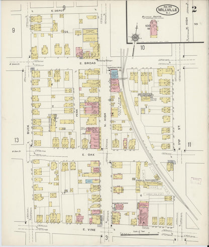 Sanborn Fire Insurance Map from Millville, Cumberland County, New Jersey (1915), Sheet #0002 - Historic Sanborn Fire Insurance Map Print, vintage old map wall art, antique decor, genealogy gift, New Jersey New Jersey map
