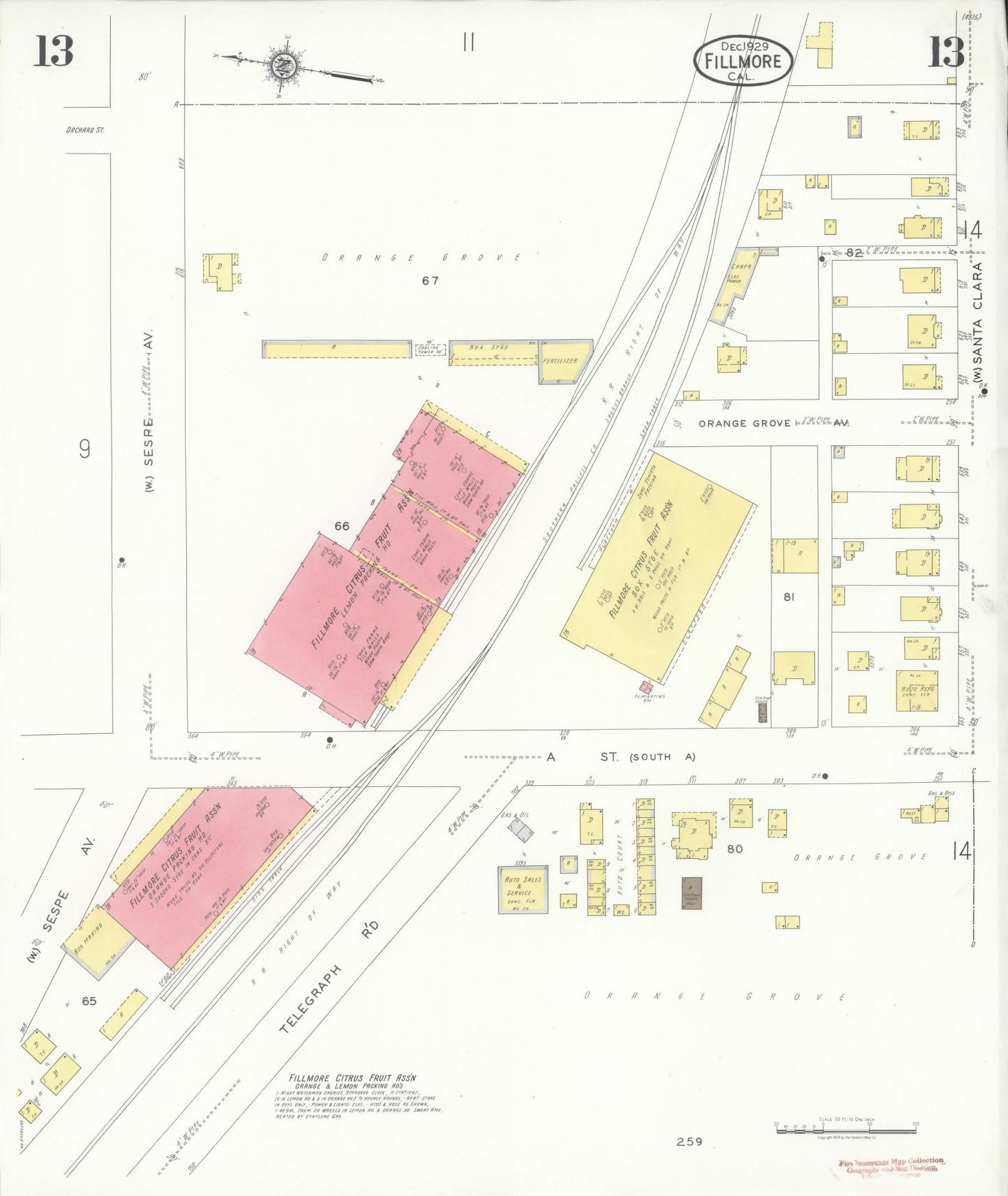 Sanborn Fire Insurance Map from Fillmore, Ventura County, California (1929), Sheet #0013 - Complete Map Set gallery image, historic Sanborn map, vintage wall art, California California
