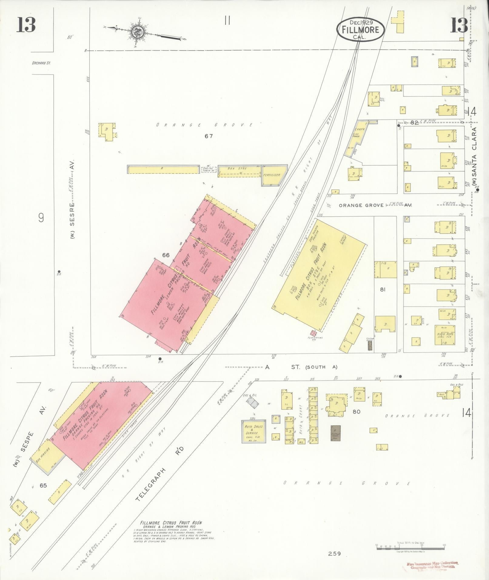 Sanborn Fire Insurance Map from Fillmore, Ventura County, California (1929), Sheet #0013 - Complete Map Set gallery image, historic Sanborn map, vintage wall art, California California