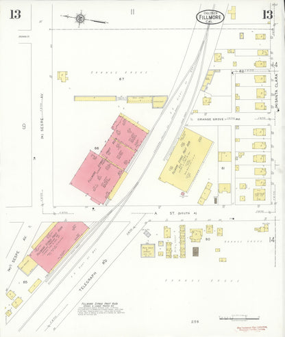 Sanborn Fire Insurance Map from Fillmore, Ventura County, California (1929), Sheet #0013 - Complete Map Set gallery image, historic Sanborn map, vintage wall art, California California