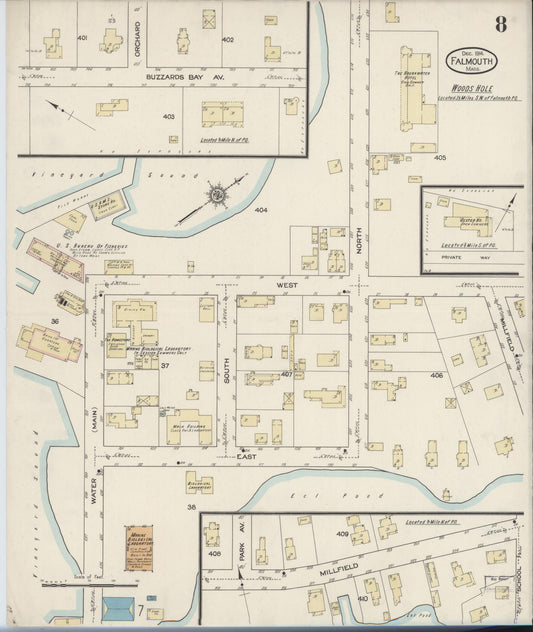 Sanborn Fire Insurance Map from Falmouth, Barnstable County, Massachusetts (1914), Sheet #0008 - Historic Sanborn Fire Insurance Map Print, vintage old map wall art, antique decor, genealogy gift, Massachusetts Massachusetts map