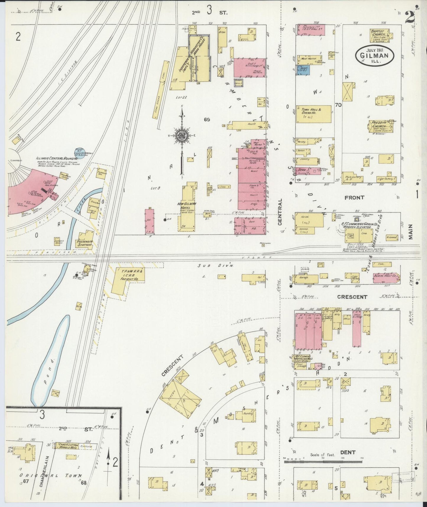 Sanborn Fire Insurance Map from Gilman, Iroquois County, Illinois (1911), Sheet #0002 - Complete Map Set gallery image, historic Sanborn map, vintage wall art, Illinois Illinois