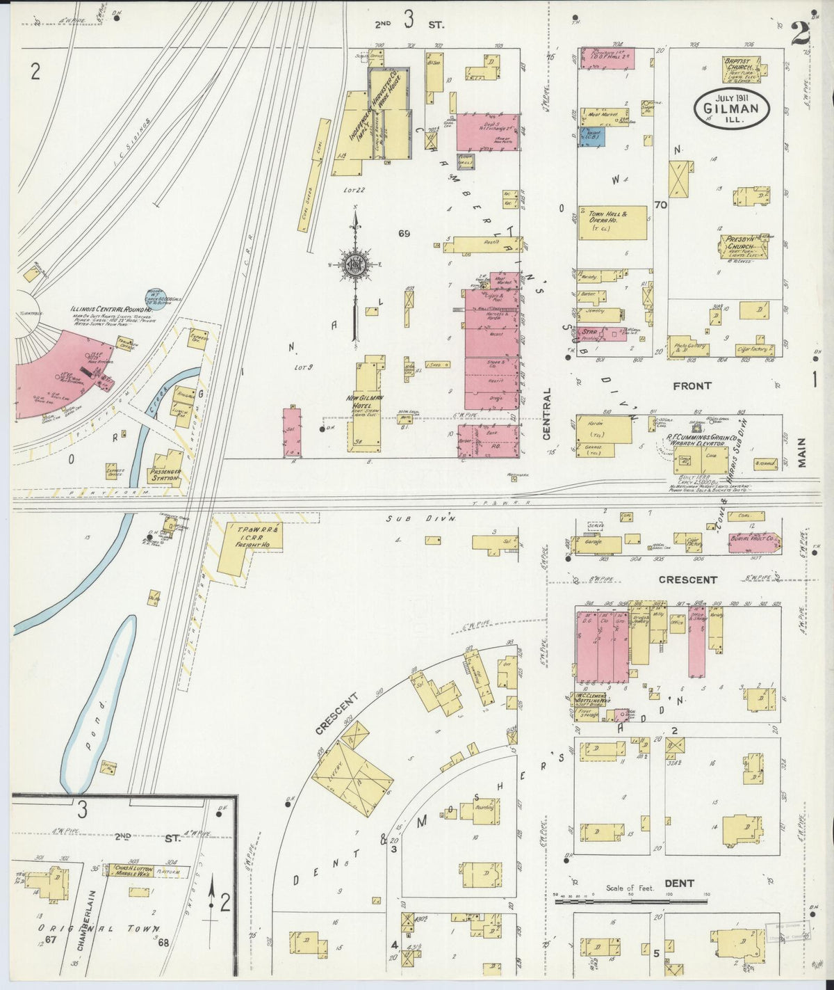 Sanborn Fire Insurance Map from Gilman, Iroquois County, Illinois (1911), Sheet #0002 - Complete Map Set gallery image, historic Sanborn map, vintage wall art, Illinois Illinois