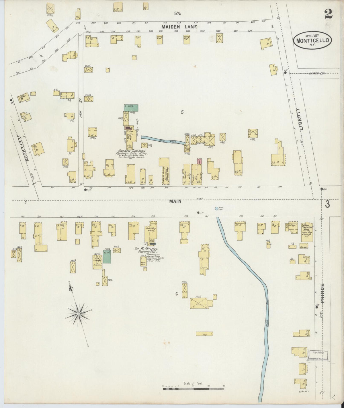 Sanborn Fire Insurance Map from Monticello, Sullivan County, New York (1897), Sheet #0002 - Historic Sanborn Fire Insurance Map Print, vintage old map wall art, antique decor, genealogy gift, New York New York map