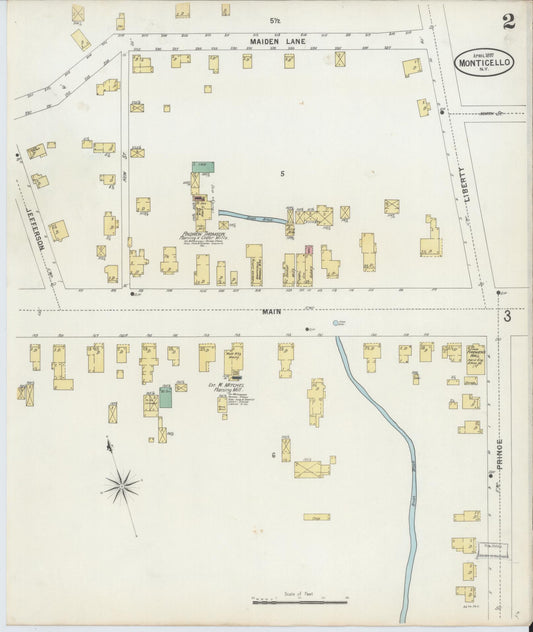 Sanborn Fire Insurance Map from Monticello, Sullivan County, New York (1897), Sheet #0002 - Historic Sanborn Fire Insurance Map Print, vintage old map wall art, antique decor, genealogy gift, New York New York map