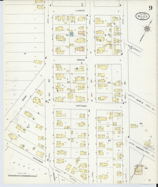 Sanborn Fire Insurance Map from Niles, Berrien County, Michigan (1914), Sheet #0009 - Historic Sanborn Fire Insurance Map Print, vintage old map wall art, antique decor, genealogy gift, Michigan Michigan map