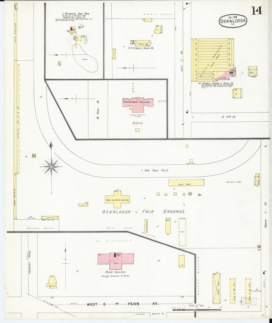 Sanborn Fire Insurance Map from Oskaloosa, Mahaska County, Iowa (1896), Sheet #0014 - Historic Sanborn Fire Insurance Map Print, vintage old map wall art