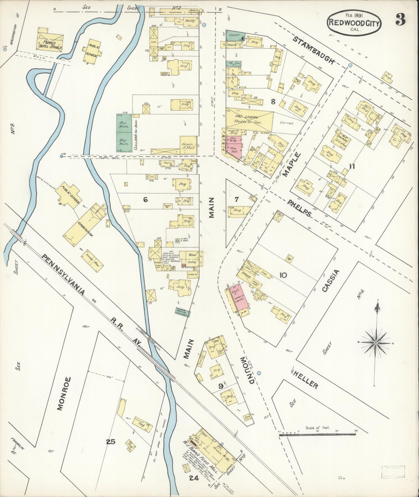 Sanborn Fire Insurance Map from Redwood City, San Mateo County, California (1891), Sheet #0003 - Complete Map Set gallery image, historic Sanborn map, vintage wall art, California California