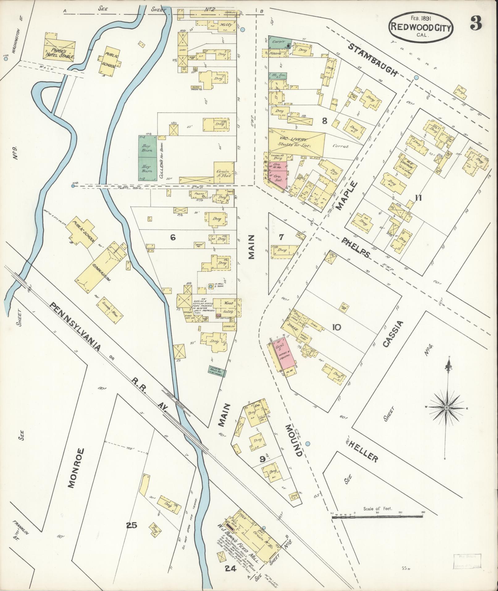 Sanborn Fire Insurance Map from Redwood City, San Mateo County, California (1891), Sheet #0003 - Complete Map Set gallery image, historic Sanborn map, vintage wall art, California California