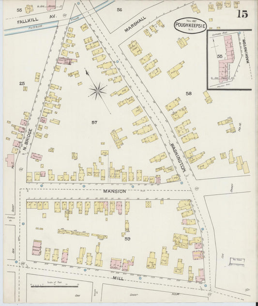 Sanborn Fire Insurance Map from Poughkeepsie, Dutchess County, New York (1887), Sheet #0015 - Historic Sanborn Fire Insurance Map Print, vintage old map wall art, antique decor, genealogy gift, New York New York map