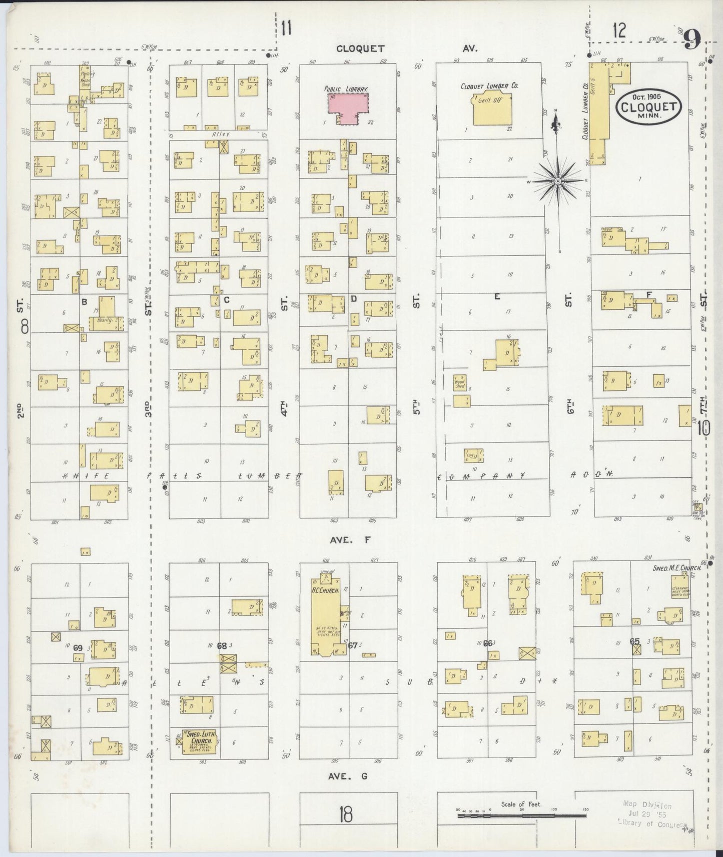 Sanborn Fire Insurance Map from Cloquet, Carlton County, Minnesota (1905), Sheet #0009 - Complete Map Set gallery image, historic Sanborn map, vintage wall art, Minnesota Minnesota