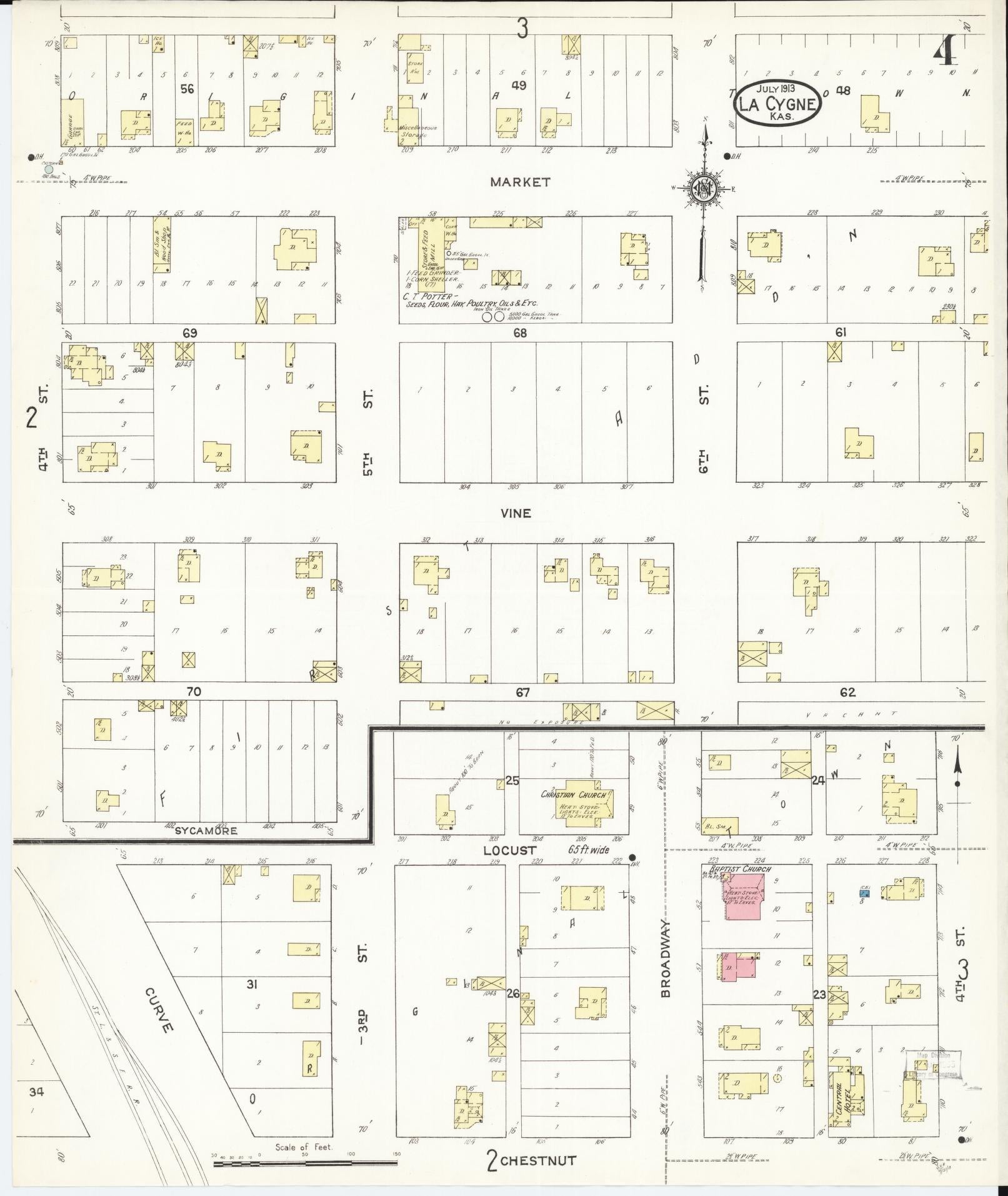 Sanborn Fire Insurance Map from La Cynge, Linn County, Kansas (1913), Sheet #0004 - Complete Map Set gallery image, historic Sanborn map, vintage wall art, Kansas Kansas