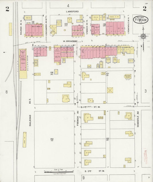 Sanborn Fire Insurance Map from Fort Meade, Polk County, Florida (1924), Sheet #0002 - Historic Sanborn Fire Insurance Map Print, vintage old map wall art, antique decor, genealogy gift, Florida Florida map