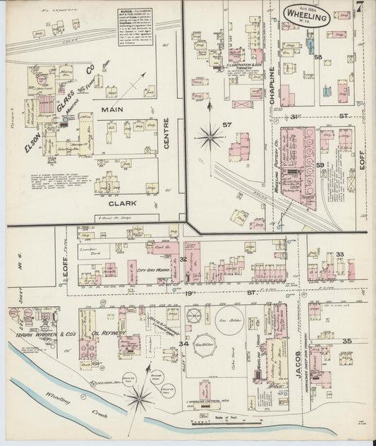 Sanborn Fire Insurance Map from Wheeling, Ohio County, West Virginia (1884), Sheet #0007 - Historic Sanborn Fire Insurance Map Print, vintage old map wall art, antique decor, genealogy gift, West Virginia West Virginia map