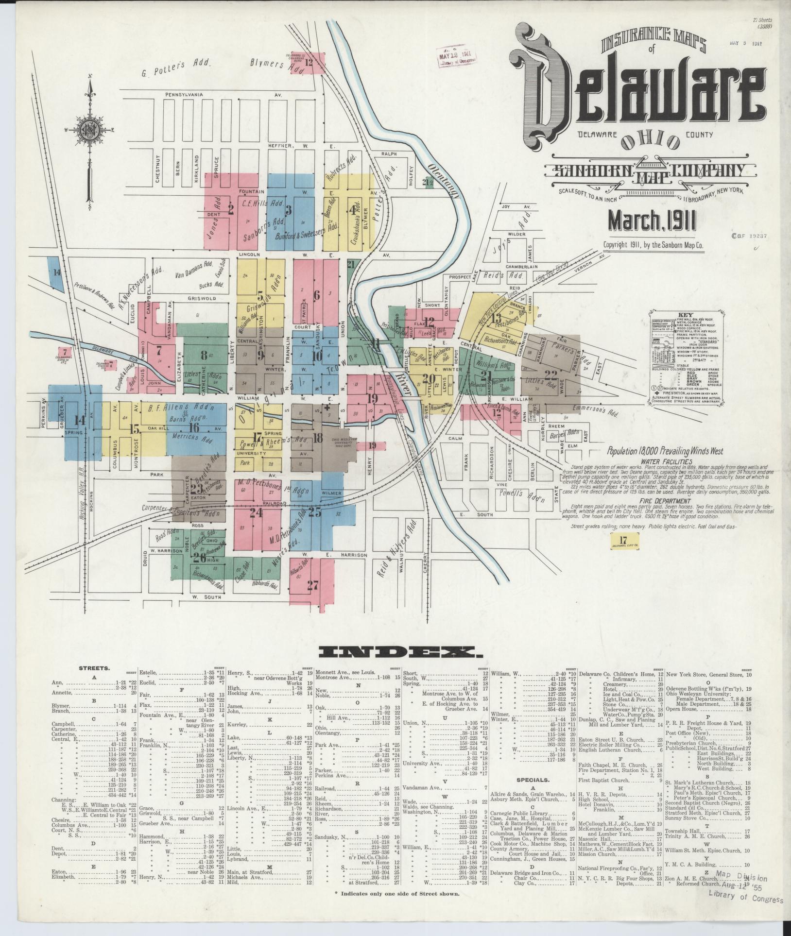 Sanborn Fire Insurance Map from Delaware, Delaware County, Ohio (1911), Sheet #0001 - Complete Map Set gallery image, historic Sanborn map, vintage wall art, Ohio Ohio