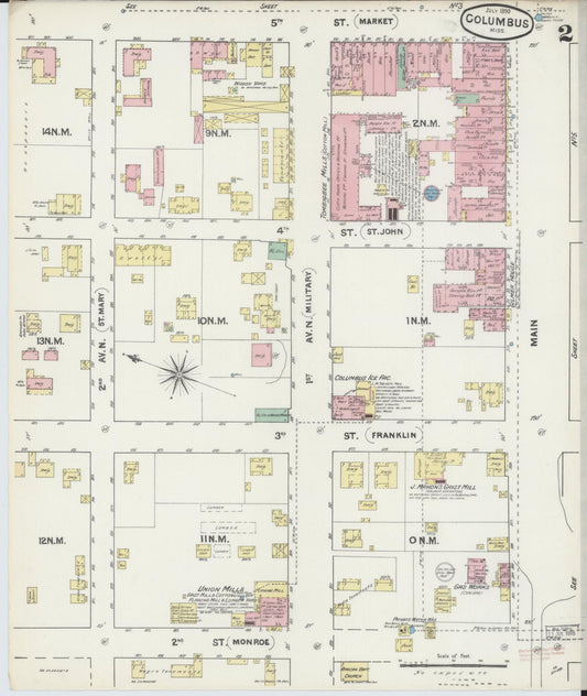 Sanborn Fire Insurance Map from Columbus, Lowndes County, Mississippi (1890), Sheet #0002 - Historic Sanborn Fire Insurance Map Print, vintage old map wall art, antique decor, genealogy gift, Mississippi Mississippi map