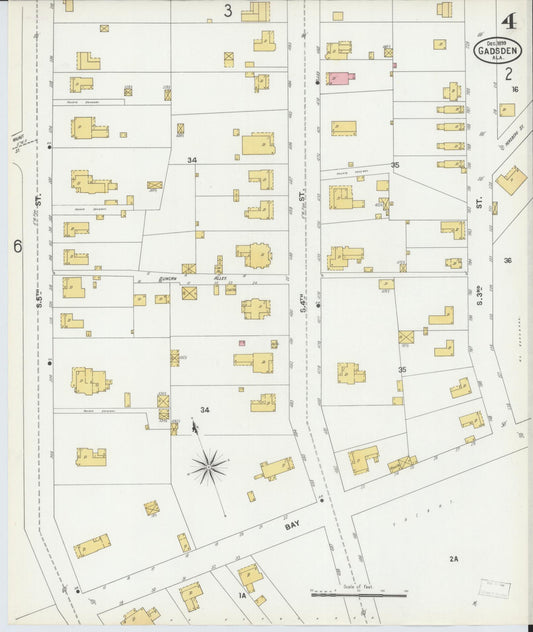 Sanborn Fire Insurance Map from Gadsden, Etowah County, Alabama (1899), Sheet #0004 - Historic Sanborn Fire Insurance Map Print, vintage old map wall art, antique decor, genealogy gift, Alabama Alabama map