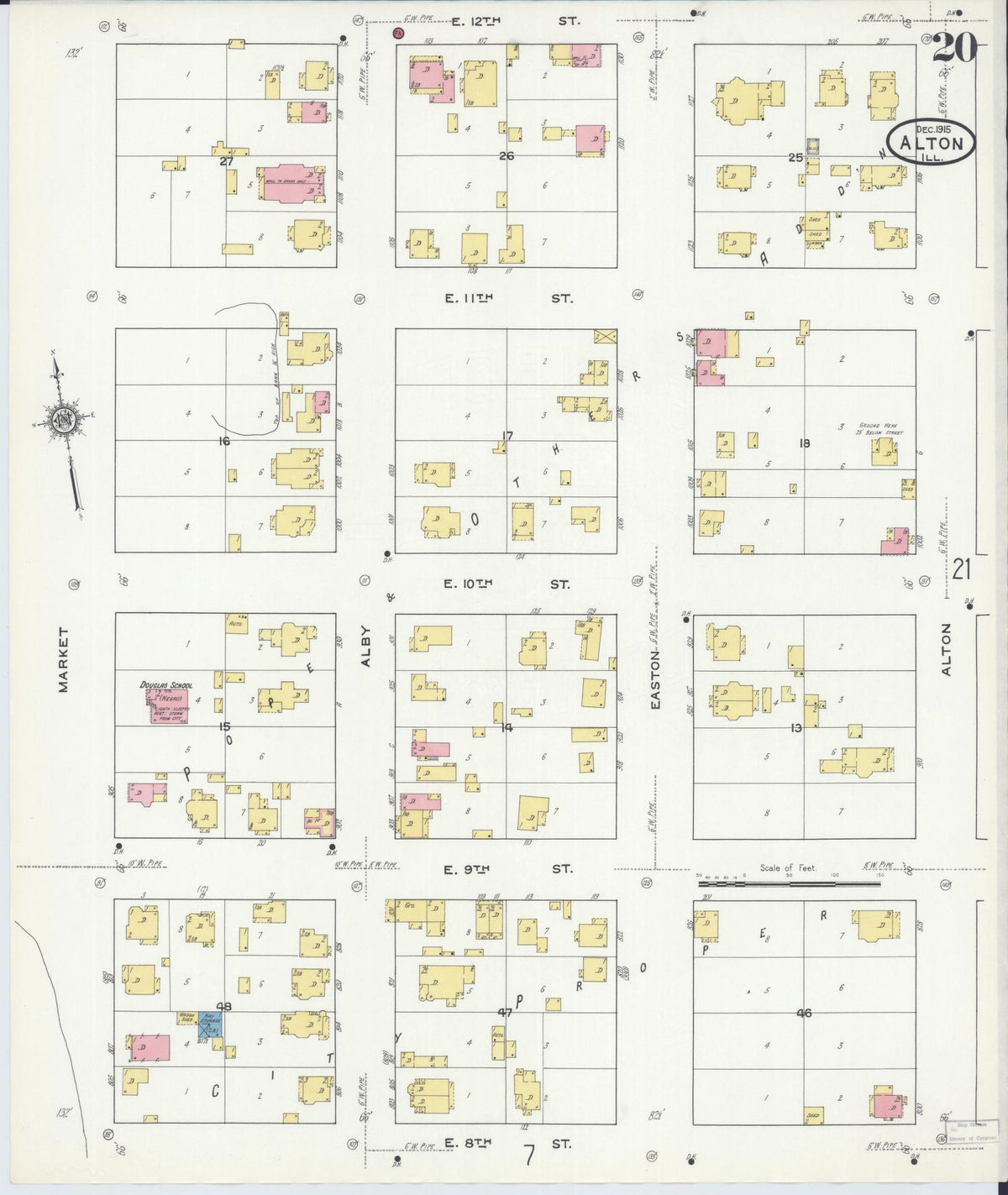Sanborn Fire Insurance Map from Alton, Madison County, Illinois (1915), Sheet #0020 - Complete Map Set gallery image, historic Sanborn map, vintage wall art, Illinois Illinois