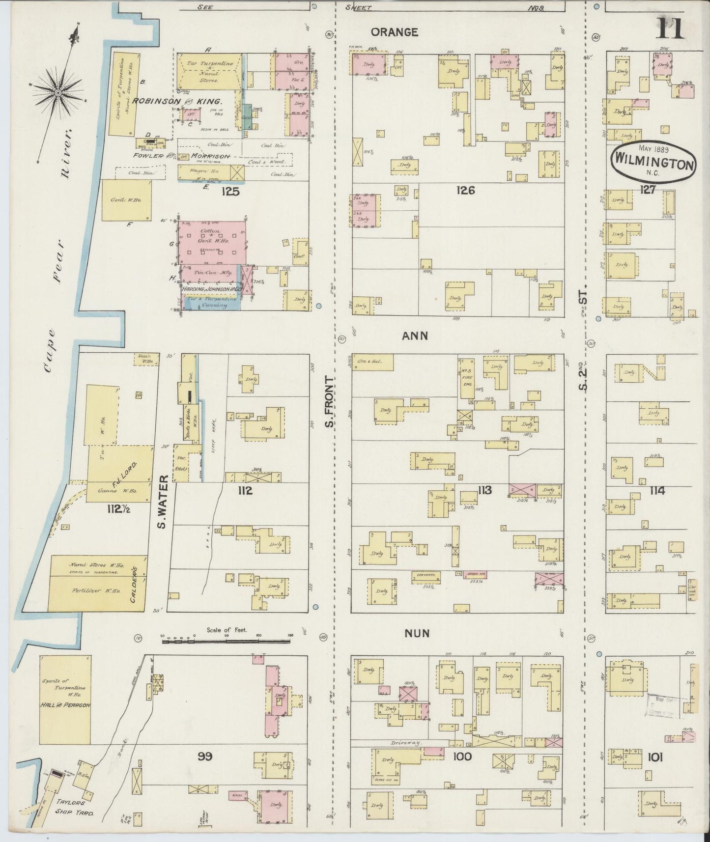 Sanborn Fire Insurance Map from Wilmington, New Hanover County, North Carolina (1889), Sheet #0011 - Complete Map Set gallery image, historic Sanborn map, vintage wall art, North Carolina North Carolina