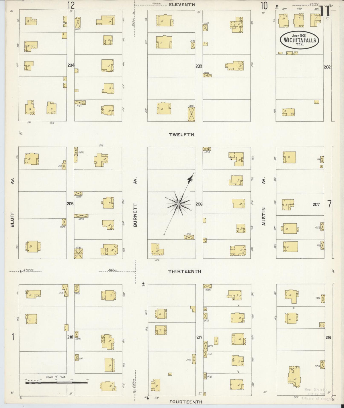 Sanborn Fire Insurance Map from Wichita Falls, Wichita County, Texas (1908), Sheet #0011 - Complete Map Set gallery image, historic Sanborn map, vintage wall art, Texas Texas