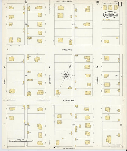 Sanborn Fire Insurance Map from Wichita Falls, Wichita County, Texas (1908), Sheet #0011 - Complete Map Set gallery image, historic Sanborn map, vintage wall art, Texas Texas