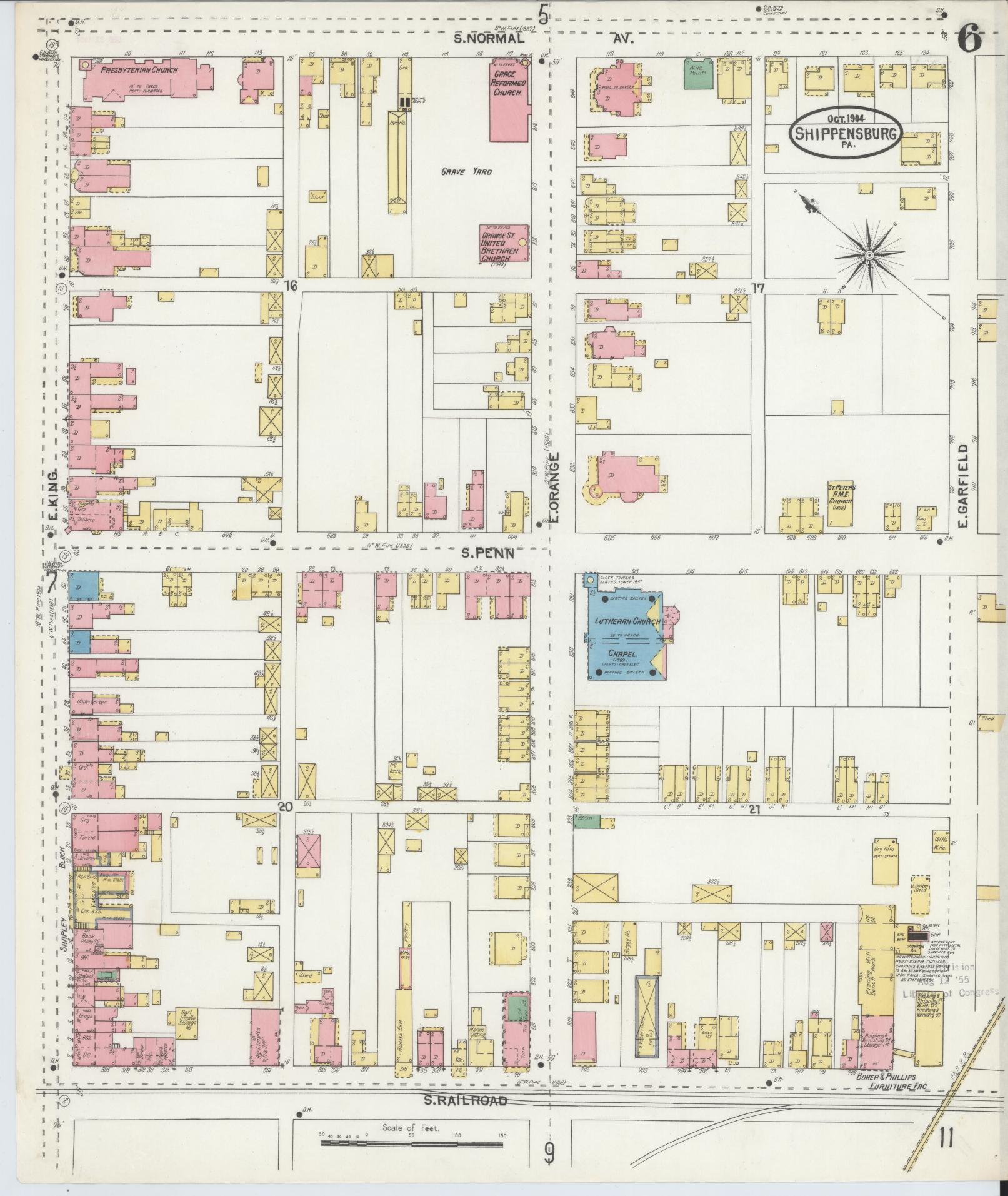 Sanborn Fire Insurance Map from Shippensburg, Cumberland And Franklin Counties, Pennsylvania (1904), Sheet #0006 - Historic Sanborn Fire Insurance Map Print, vintage old map wall art, antique decor, genealogy gift, Counties Pennsylvania map