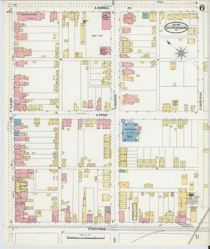 Sanborn Fire Insurance Map from Shippensburg, Cumberland And Franklin Counties, Pennsylvania (1904), Sheet #0006 - Historic Sanborn Fire Insurance Map Print, vintage old map wall art, antique decor, genealogy gift, Counties Pennsylvania map