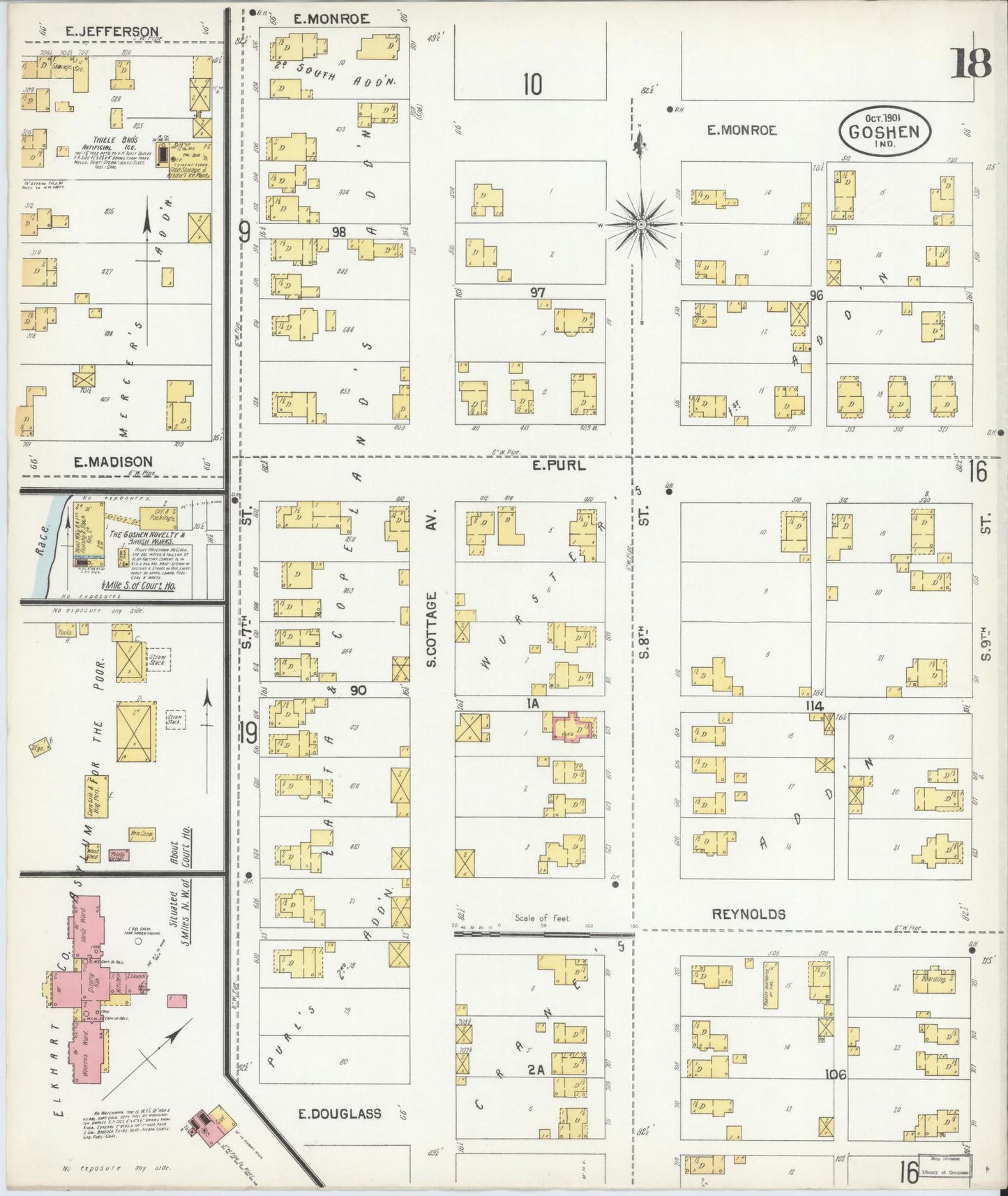 Sanborn Fire Insurance Map from Goshen, Elkhart County, Indiana (1901), Sheet #0018 - Complete Map Set gallery image, historic Sanborn map, vintage wall art, Indiana Indiana