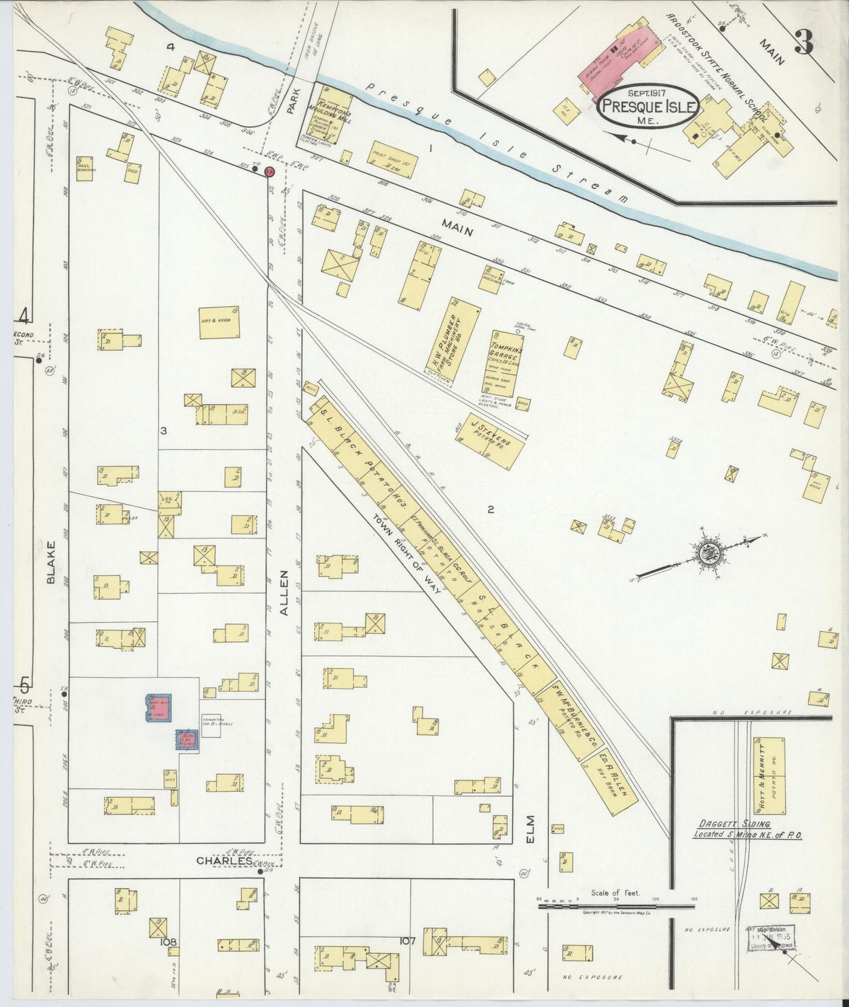 Sanborn Fire Insurance Map from Presque Isle, Aroostook County, Maine (1917), Sheet #0003 - Complete Map Set gallery image, historic Sanborn map, vintage wall art, Maine Maine