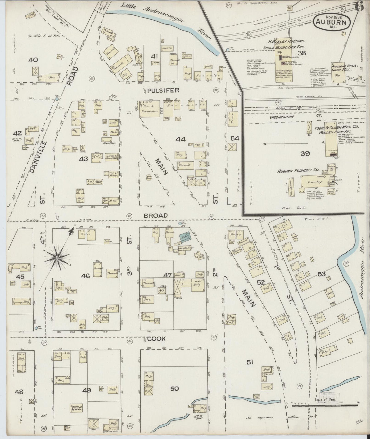 Sanborn Fire Insurance Map from Auburn, Androscoggin County, Maine (1886), Sheet #0006 - Complete Map Set gallery image, historic Sanborn map, vintage wall art, Maine Maine