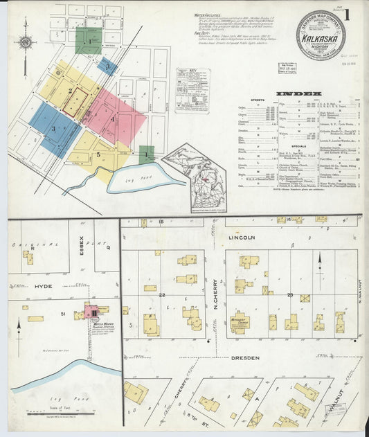 Sanborn Fire Insurance Map from Kalkaska, Kalkaska County, Michigan (1917), Sheet #0001 - Historic Sanborn Fire Insurance Map Print, vintage old map wall art, antique decor, genealogy gift, Michigan Michigan map