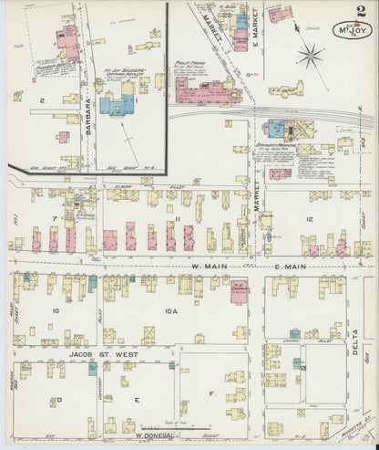 Sanborn Fire Insurance Map from Mount Joy, Lancaster County, Pennsylvania (1891), Sheet #0002 - Historic Sanborn Fire Insurance Map Print, vintage old map wall art, antique decor, genealogy gift, Pennsylvania Pennsylvania map