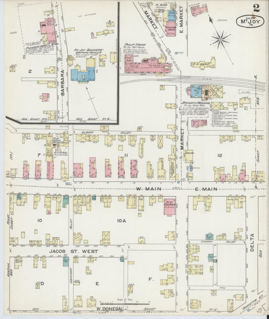 Sanborn Fire Insurance Map from Mount Joy, Lancaster County, Pennsylvania (1891), Sheet #0002 - Historic Sanborn Fire Insurance Map Print, vintage old map wall art, antique decor, genealogy gift, Pennsylvania Pennsylvania map