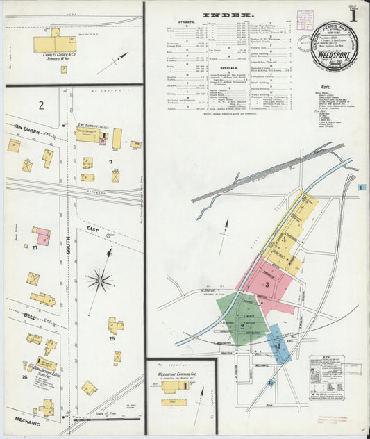 Sanborn Fire Insurance Map from Weedsport, Cayuga County, New York (1901), Sheet #0001 - Historic Sanborn Fire Insurance Map Print, vintage old map wall art, antique decor, genealogy gift, New York New York map