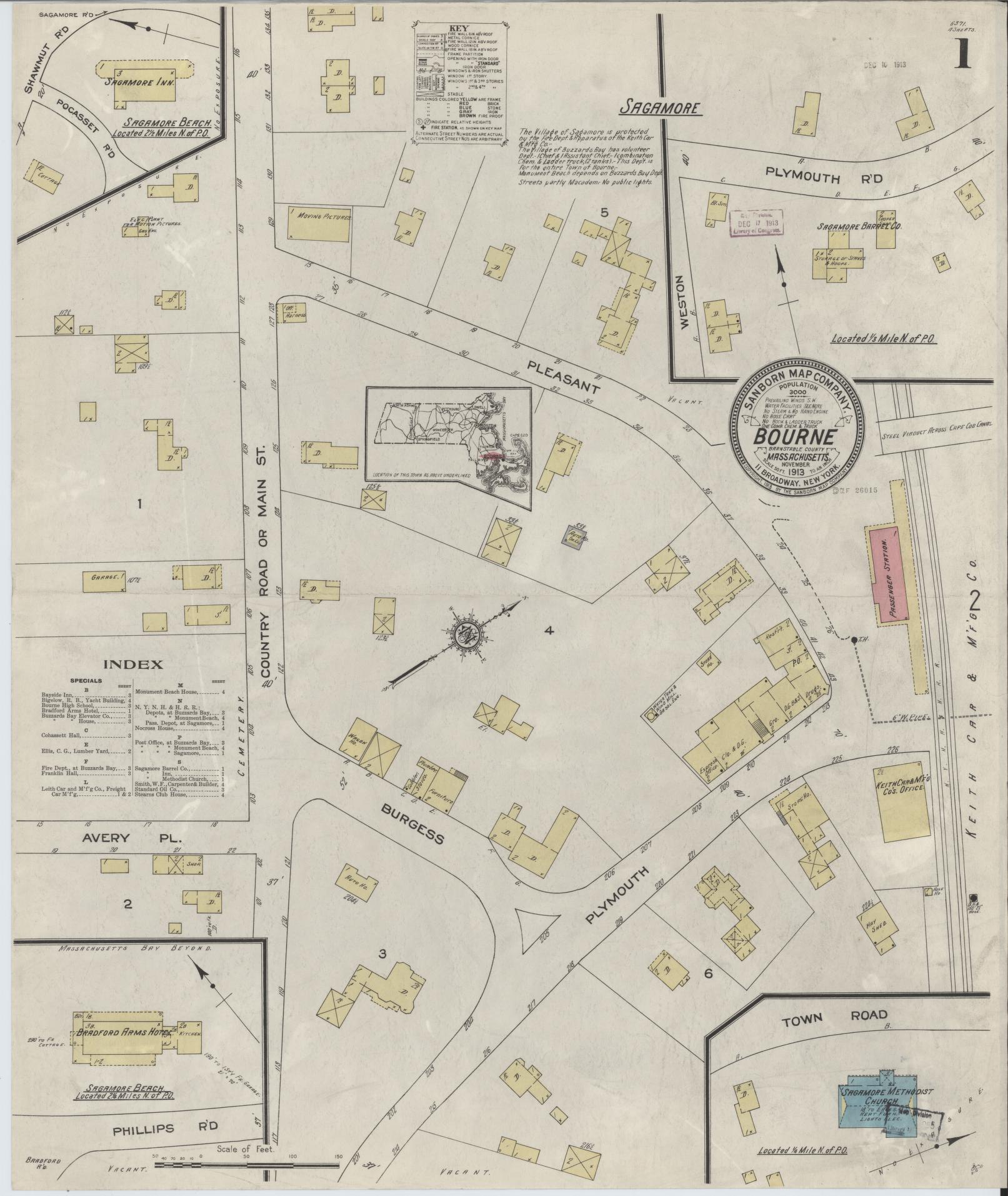 Sanborn Fire Insurance Map from Bourne, Barnstable County, Massachusetts (1913), Sheet #0001 - Complete Map Set gallery image, historic Sanborn map, vintage wall art, Massachusetts Massachusetts