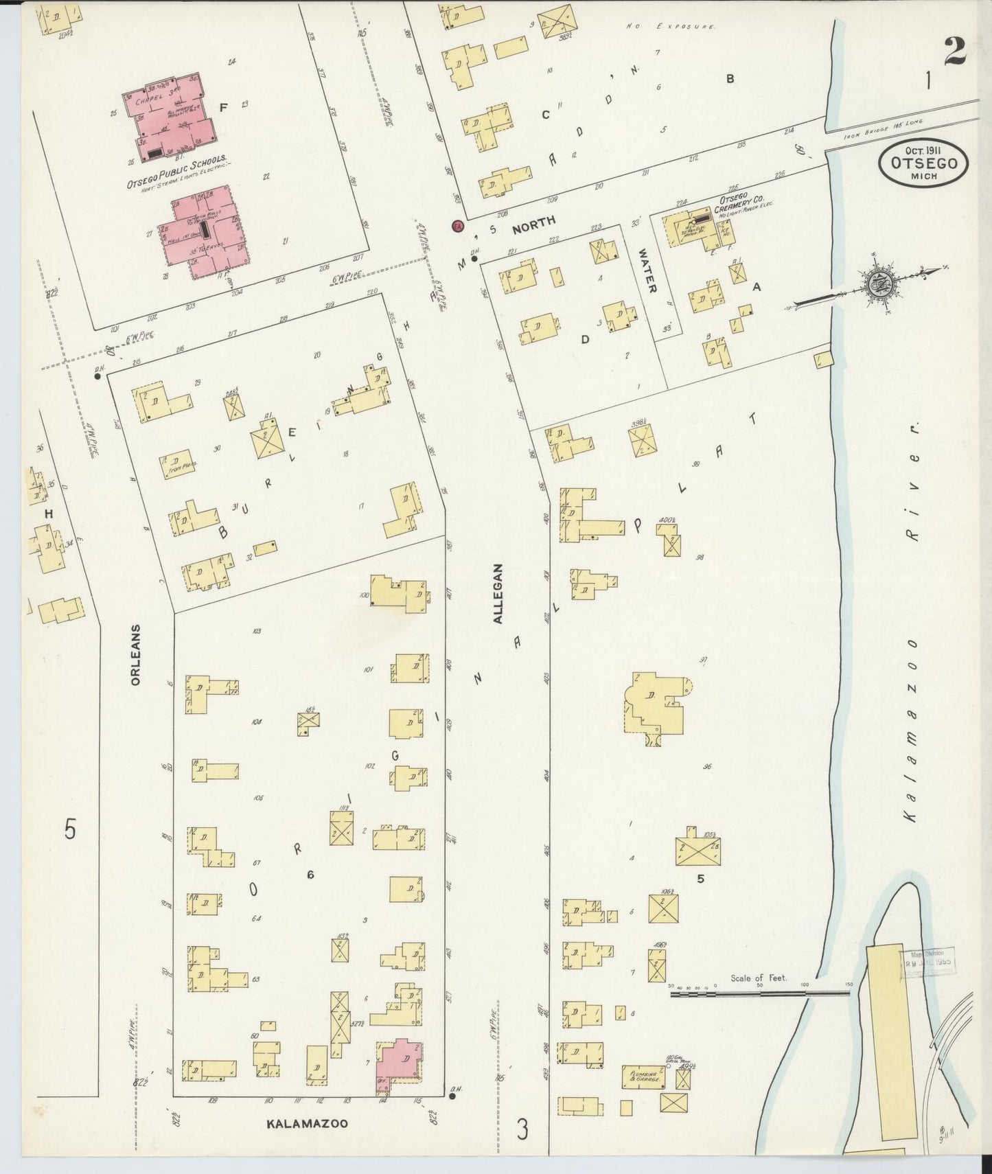 Sanborn Fire Insurance Map from Otsego, Allegan County, Michigan (1911), Sheet #0002 - Historic Sanborn Fire Insurance Map Print, vintage old map wall art, antique decor, genealogy gift, Michigan Michigan map